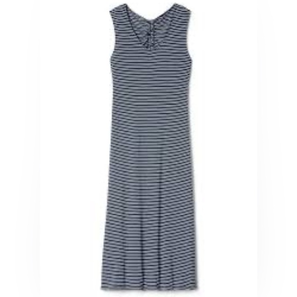 Gap Sleeveless Knit Midi V-Neck Dress‎ Navy/White Striped Viscose Spandex XS EUC - Picture 11 of 12